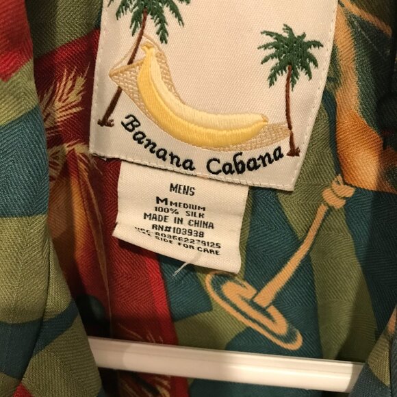 BANANA CABANA MENS SILK SHORT SLEEVE HAWAIIAN SHIRT SIZE M - Picture 3 of 5